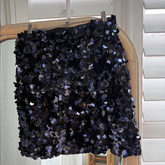 Navy Blue Sequin Mini Skirt with Slit - Picture 1 of 6